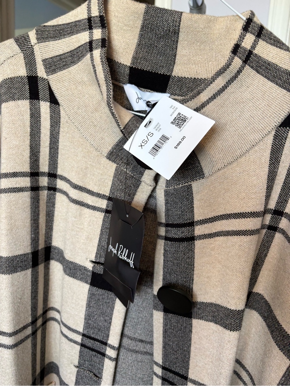 Joseph Ribkoff Beige and Black Plaid coat